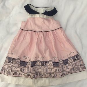 Pink + navy toddler girl dress with tulle 12-18Mon